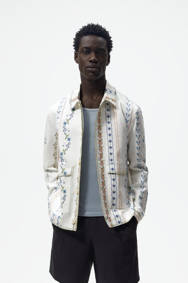 EMBROIDERY PRINT JACKET Oyster White ZARA United States